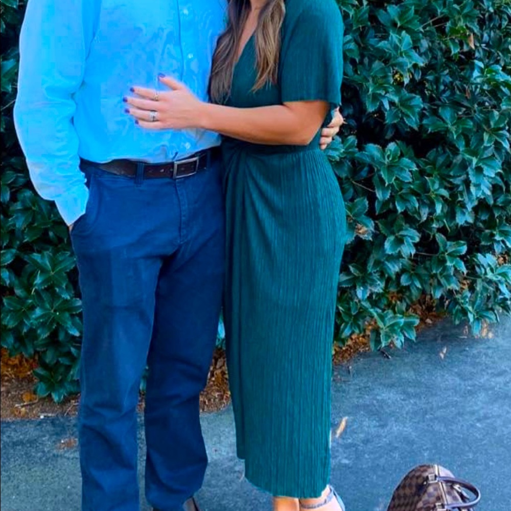 All in Favor”Dolman” hunter green midi vneck dress